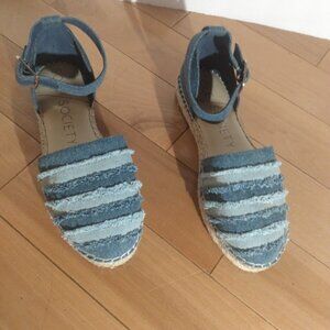 Sole Society: Blue denim ankle strap flat shoes. Size 6.5 Medium.